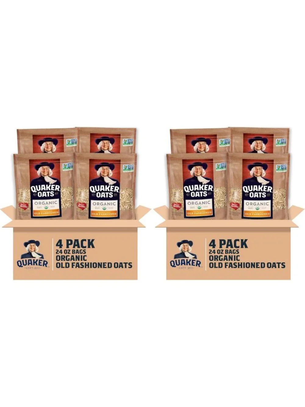 Organic Rolled Oats, Non-GMO, Old Fashioned, Resealable Bags, 24oz, Pack of 8